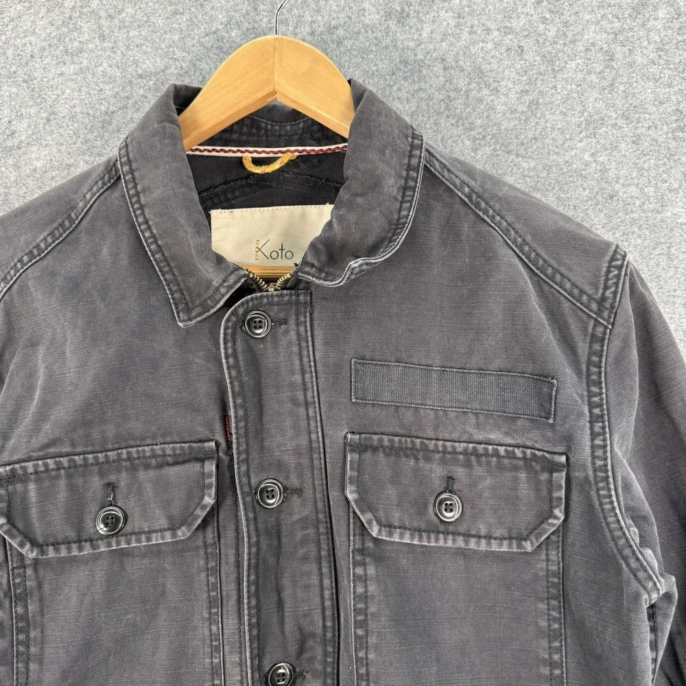 Koto Zip Up Jacket Unisex S-P Military Utility Field Buttons Pockets Black Denim